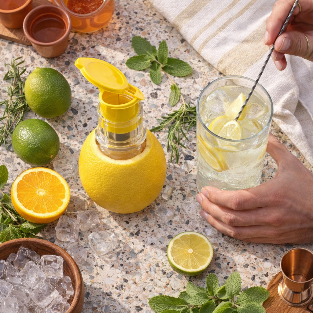 MATERIOL 2-in-1 Mini Citrus Juicer – Mess-Free, Seed-Free, Effortless Squeeze Lemon & Orange Press for Everyday Kitchen Use