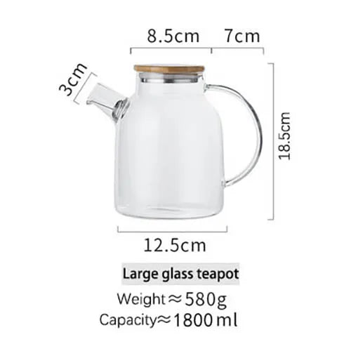 إبريق شاي زجاجي شفاف مقاوم للحرارة