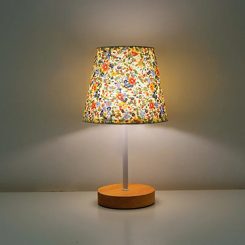 Solid Wood Fabric Usb Small Desk Lamp