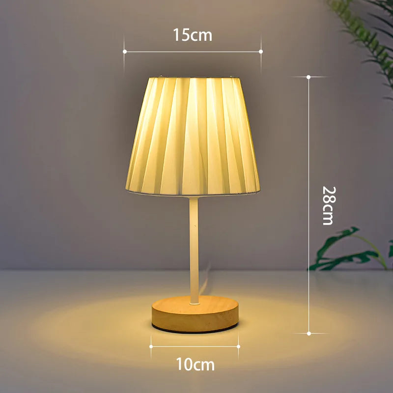 Solid Wood Fabric Usb Small Desk Lamp