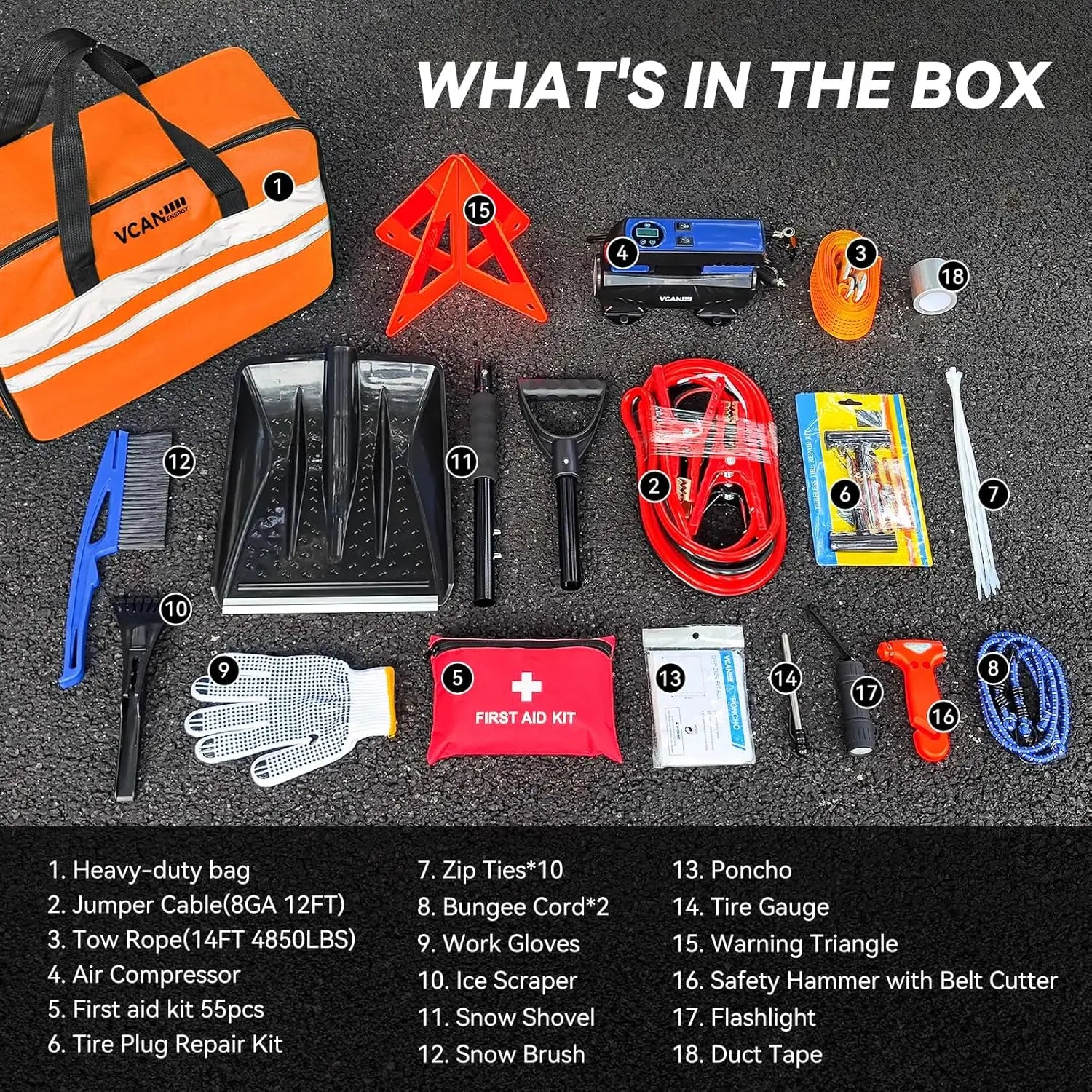 Car Emergency Kit with Portable Air Compressor