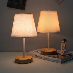 Solid Wood Fabric Usb Small Desk Lamp