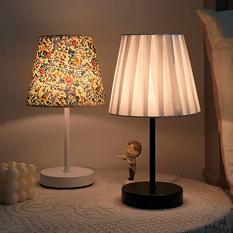 Solid Wood Fabric Usb Small Desk Lamp