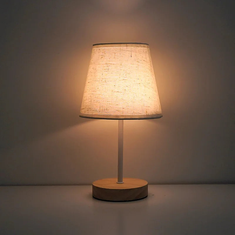 Solid Wood Fabric Usb Small Desk Lamp